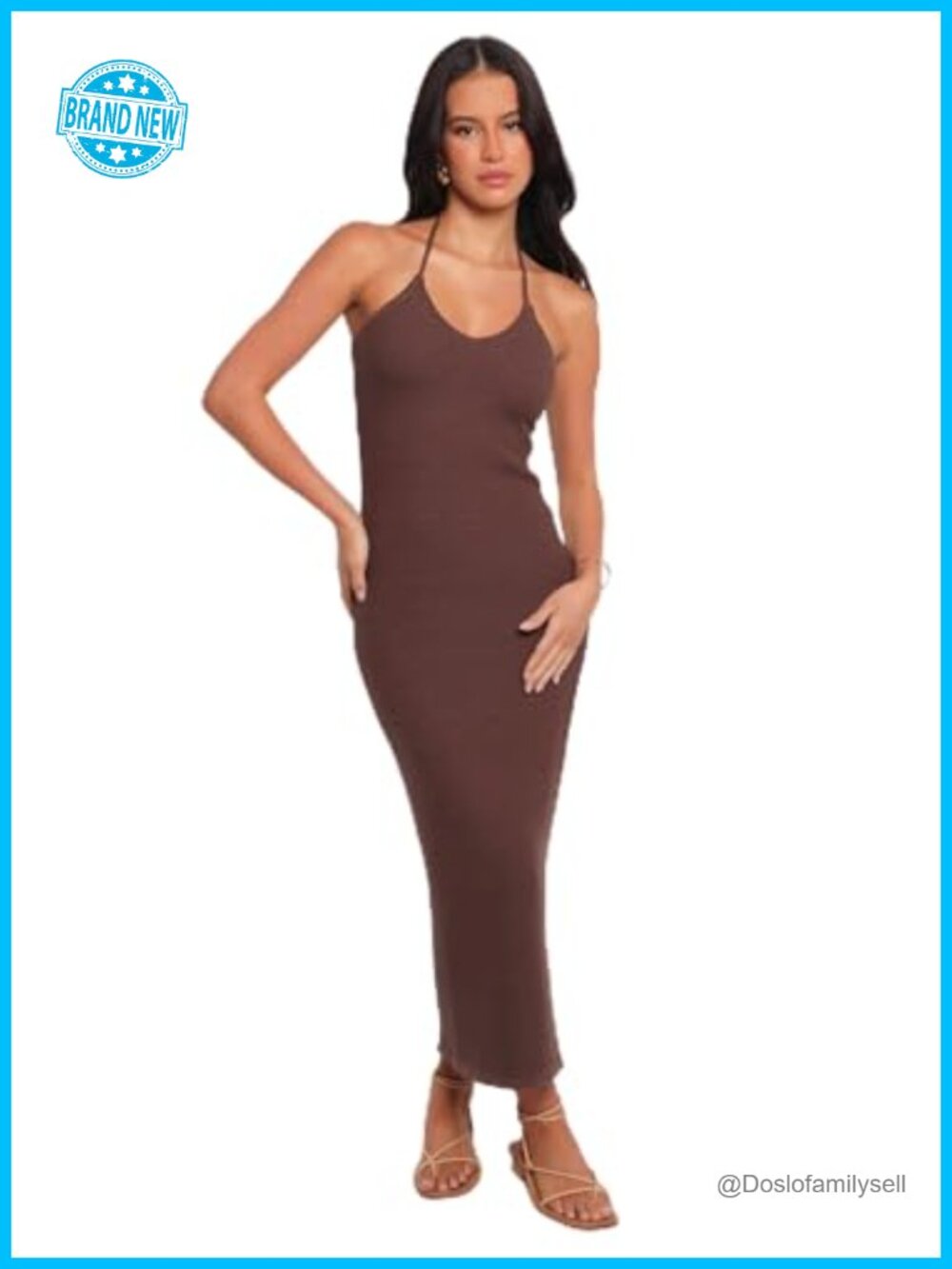 Petal & Pup Darya Midi Dress Textured Knit Halter Bodycon